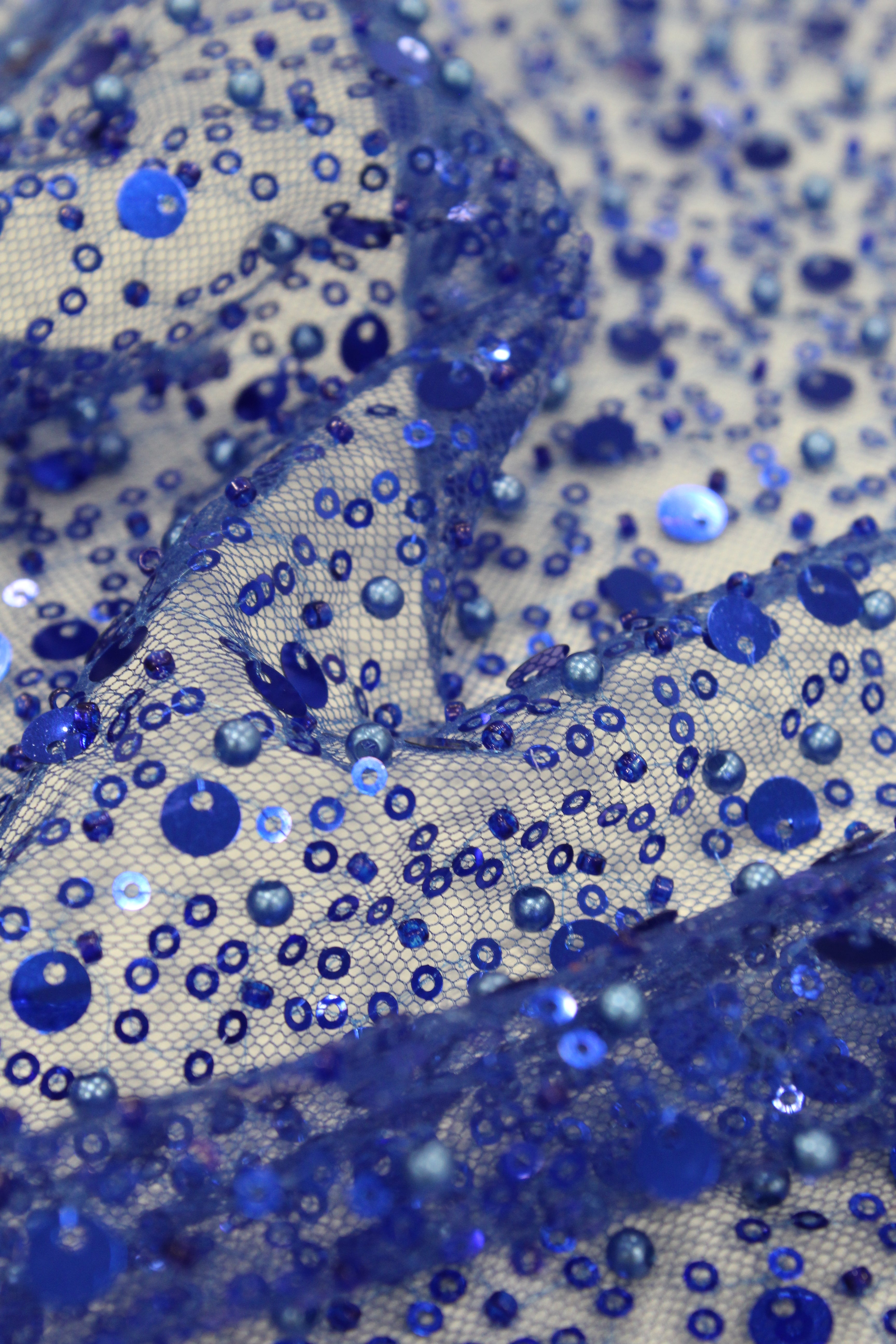 Beaded sequin lace - royal blue