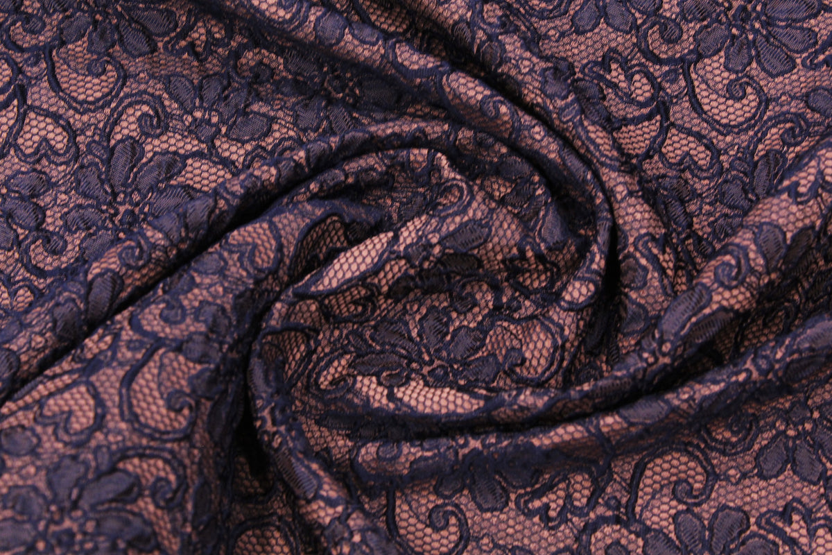 LACY OLD ROSE AND BLUE JACQUARD
