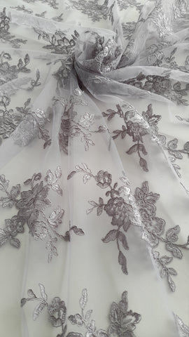 EMBROIDERED FLORAL LACE- DARK GREY