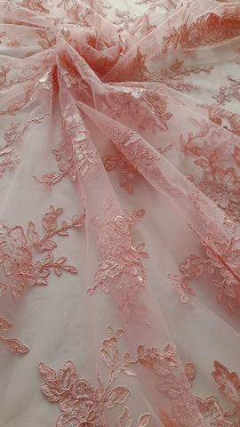 EMBROIDERED TULLE LACE-BABY PINK