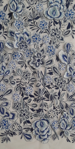 FLORAL EMBROIDERED TULLE-BLUE