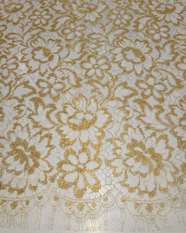 FRENCH CHANTILLY LACE - OFF WHITE AND GOLD