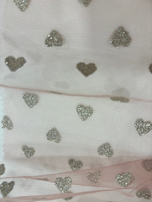 Pink tulle with gold hearts 93708